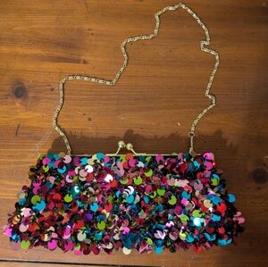 Multicolor Sequin Evening Clutch with Gold Chain